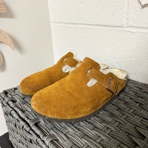 Suede Leather Birkenstock Shearling Clog